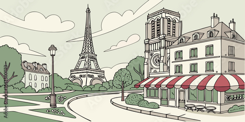 paris landscape vector illustration