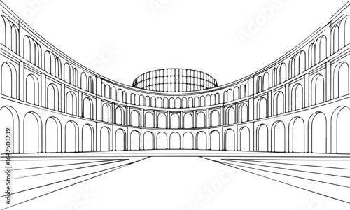 Architecture coloring page for kids and adults, black and white building sketch line art vector illustration