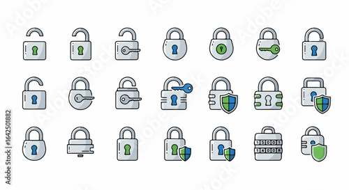 Collection of modern security locks and keys, symbolizing protection and access control for digital safety