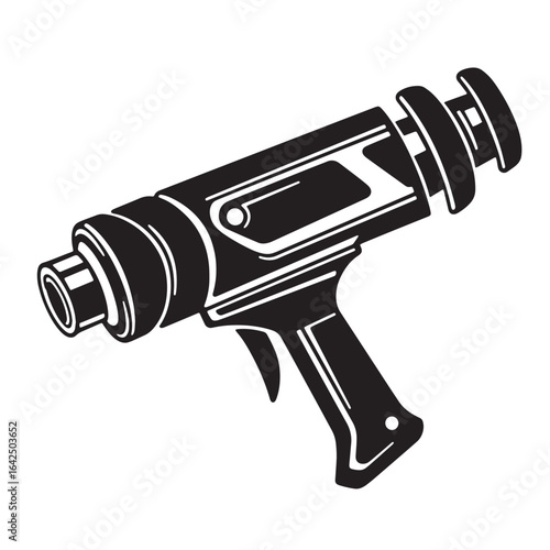 Sleek black and white vector illustration of a futuristic laser blaster or gun