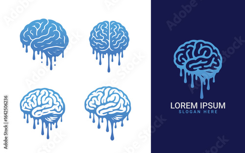 Melting Brain Logo Set – Dripping Mind Icons for Creativity, Intelligence, and Innovation Projects

