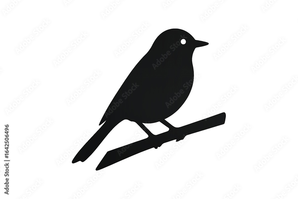 Obraz premium Charming black silhouette of a small bird perched serenely on a branch, evoking nature's simplicity