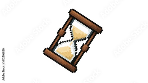 Pixel art of a sand timer rotating or flipping, animated loop