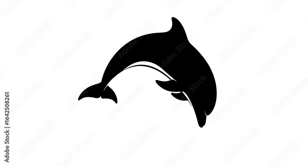 Fototapeta premium Graceful jumping dolphin silhouette, marine aquatic animal, isolated white background.