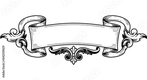 Elegant vintage ribbon banner with ornate details, perfect for adding a touch of classic style to invitations, announcements, and design projects in vector format.