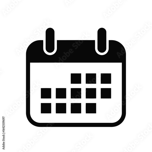 Vector illustration of Black silhouette of a calendar icon with days on a white background date schedule
