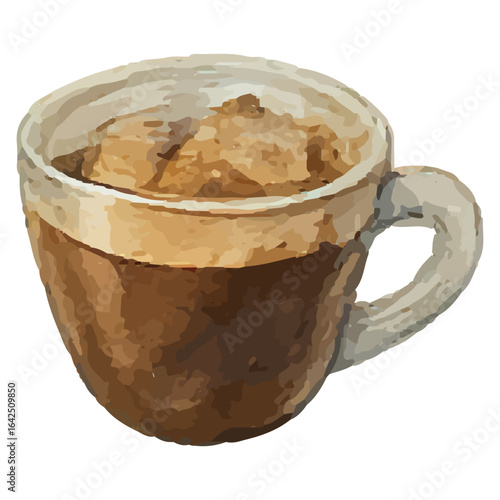 Espresso Macchiato in Brown Cup – Watercolor Illustration of Bold Artisan Coffee Drink
