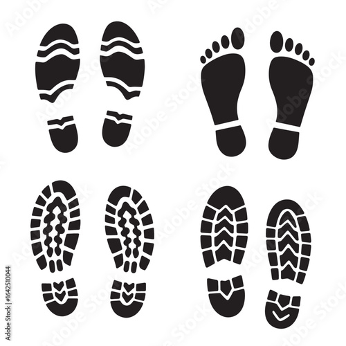 Footprints illustration showcasing various styles including bare feet boots and footwear impressions