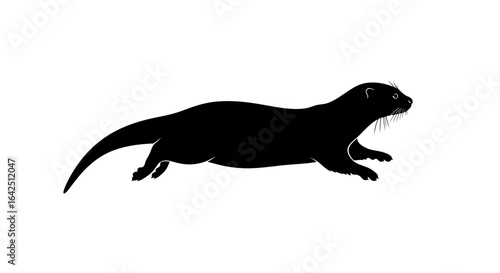 Agile otter animal silhouette, isolated white background.