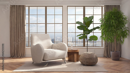 Cozy Reading Nook with Armchair and Sunlit Window View