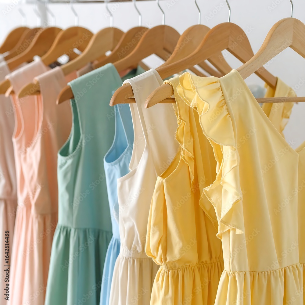 Obraz premium Colorful dresses on hangers