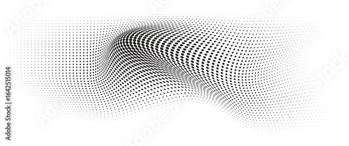 Flowing Wave Dot Halftone Pattern: Curve Gradient Shape on Transparent Background. Suitable for AI, Tech, Network, Digital, Science, and Technology Themes.