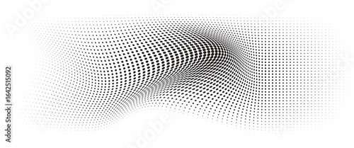 Flowing Wave Dot Halftone Pattern: Curve Gradient Shape on Transparent Background. Suitable for AI, Tech, Network, Digital, Science, and Technology Themes.
