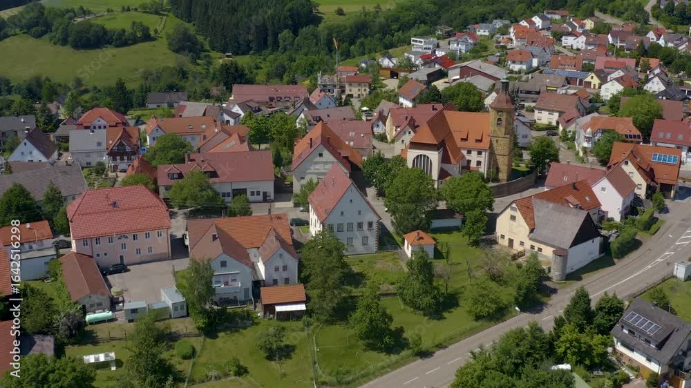 Aerial view of the village Wissgoldingen in Germany on a sunny day in summer Aerial view of the village Wissgoldingen in Germany on a sunny day in summer