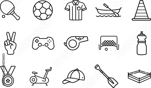 Minimal Line Icons for Games, Training, and Outdoor sports Activities.