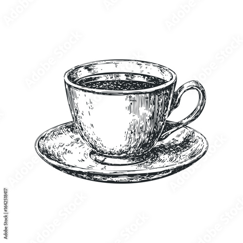 Detailed sketch of coffee in cup and saucer