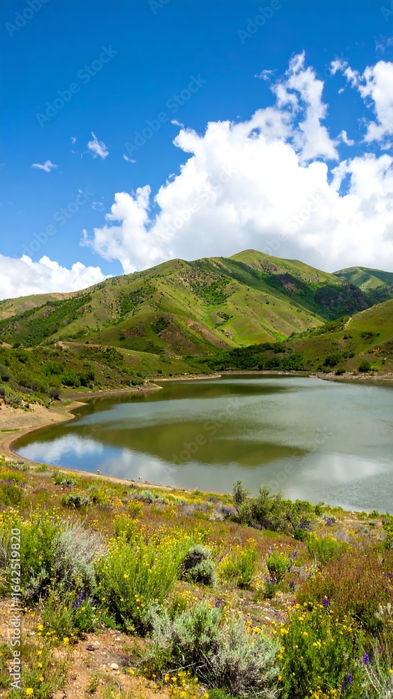 Serene mountain valley lake landscape Serene mountain valley lake landscape