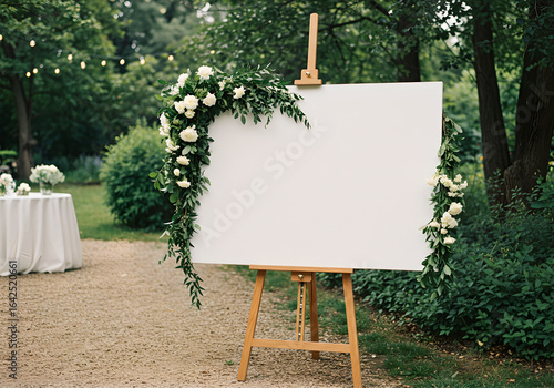 Wallpaper Mural Blank Easel with Floral Decor in a Garden Outdoor Wedding Setting Torontodigital.ca
