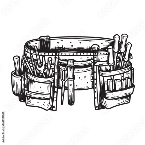 Detailed hand drawn carpenter tool belt illustration ready to use for construction and crafts projects