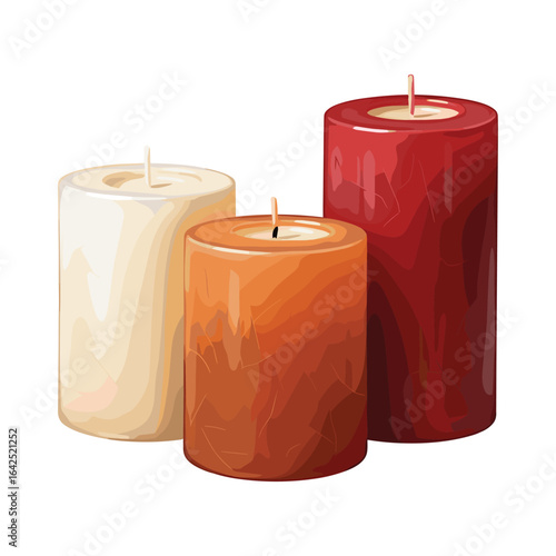 Elegant Trio of Decorative Candles: Warm Light Source for Home Decor and Interior Design