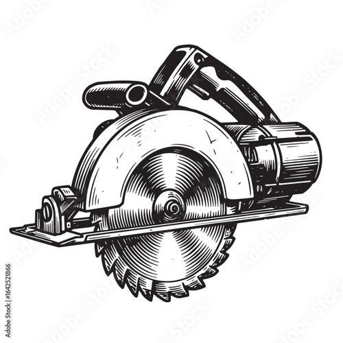 Hand drawn illustration of a circular saw for construction and carpentry projects