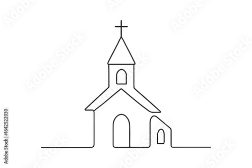 Church continuous one line drawing minimalism design