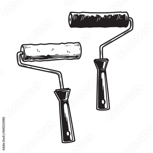 Two hand drawn black and white paint rollers illustration design for decoration purposes