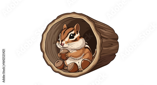 adorable chipmunk cozy in tree trunk enjoying nuts