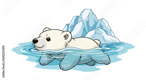 adorable polar bear cub swimming near iceberg perfect for childrens books