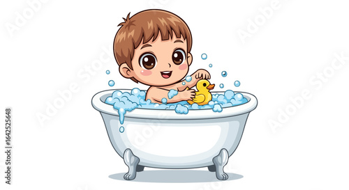 happy toddler bathtub fun adorable cartoon illustration for kids products