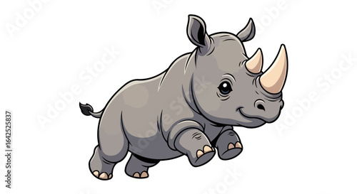 adorable jumping rhino cartoon illustration for childrens books