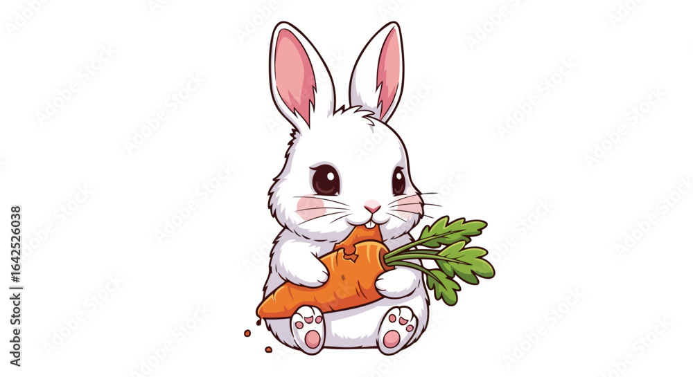 Obraz premium adorable white bunny enjoying a crunchy carrot perfect for easter kids