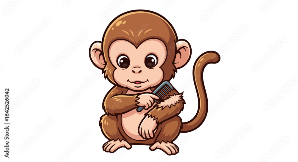 Obraz premium adorable monkey grooming perfect for childrens products and stories