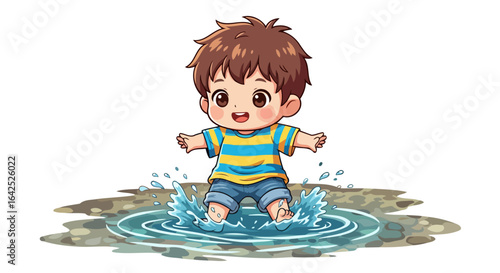 joyful toddler splashes in puddle perfect for childrens books and websites