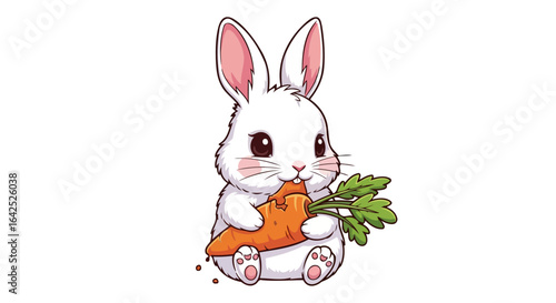 adorable white bunny enjoying a crunchy carrot perfect for easter kids