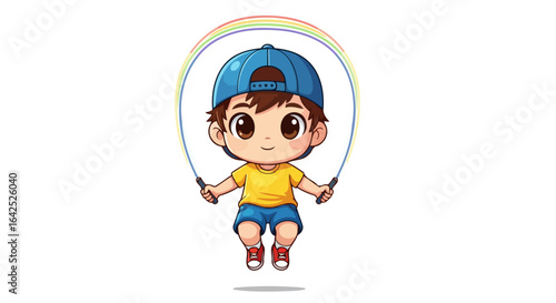 joyful boy jumping rope colorful illustration for kids activities