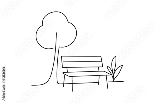 Public Park Bench continuous one line drawing minimalism design