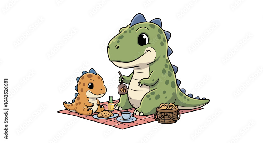 Obraz premium adorable dinosaur family enjoying a cozy picnic together