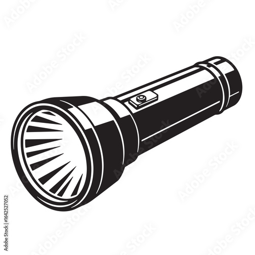 Black and white illustrated flashlight depicting light source for navigation and exploration