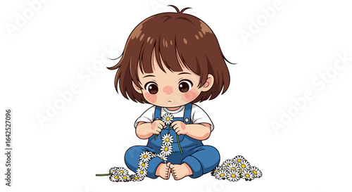 adorable toddler making daisy chain springtime innocence and childlike joy