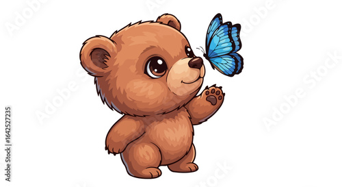 adorable bear cub befriends a blue butterfly perfect for childrens books