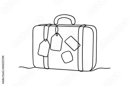 Suitcase with Travel Tags continuous one line drawing minimalism design