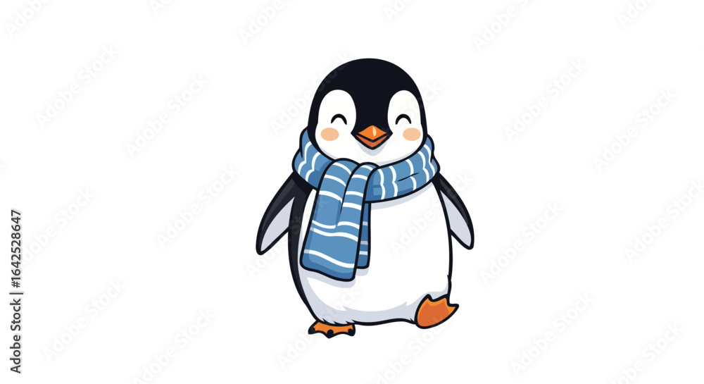 Fototapeta premium adorable penguin in blue scarf perfect for winter holiday designs