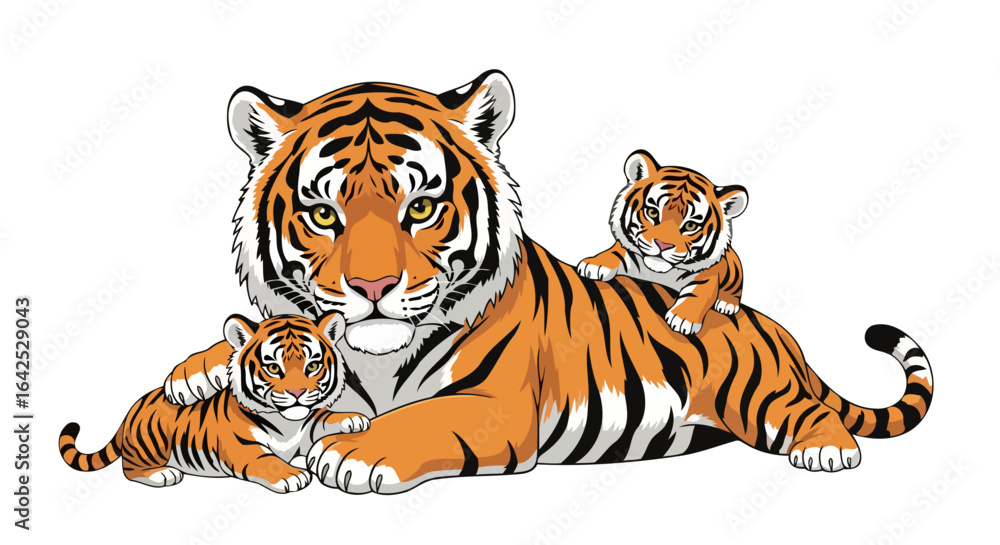 Obraz premium mother tiger protecting cubs powerful family wildlife image