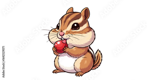 adorable chipmunk enjoying a red berry perfect for childrens book illustrations