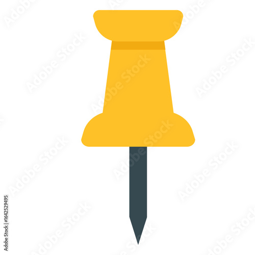 Flat illustration of a yellow push pin for pinning papers, notes, or decorations on a board.