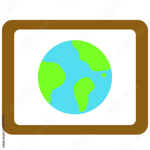 Flat illustration of a classroom globe on a wooden stand, representing world map, geography, and education concepts for various projects.