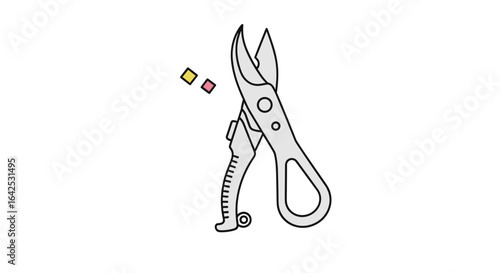 Illustrative depiction of sharp garden shears in action against the backdrop of a pristine white canvas conveying efficiency