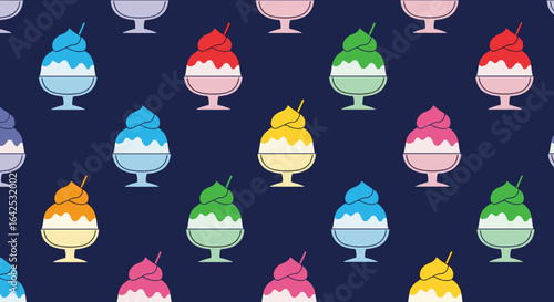 Delicious assortment of colorful shaved ice desserts in various fruity flavors