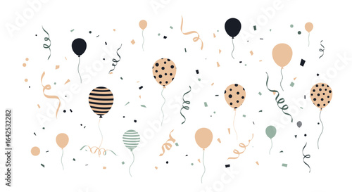 Festive celebration with floating balloons and falling confetti for joyful occasions